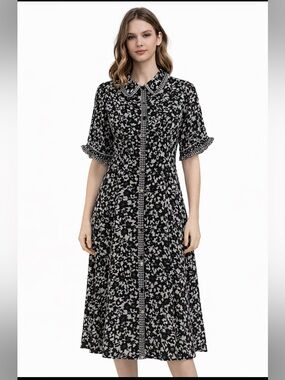 Max studio size medium Elegant Black and White Floral Dress